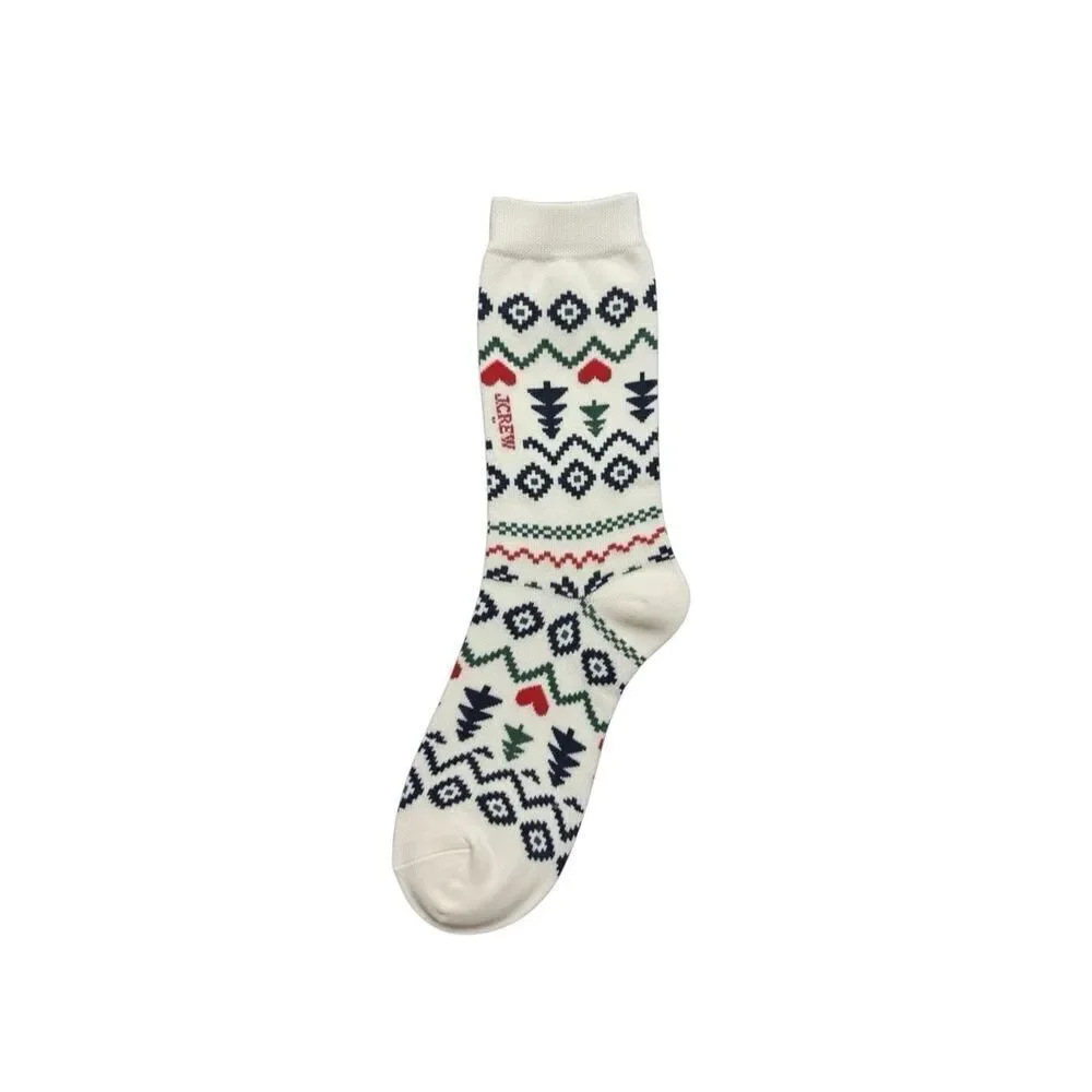 J.Crew Holiday Fair Isle Trouser Socks Ivory Nordic Print Ivory One Size, NWT